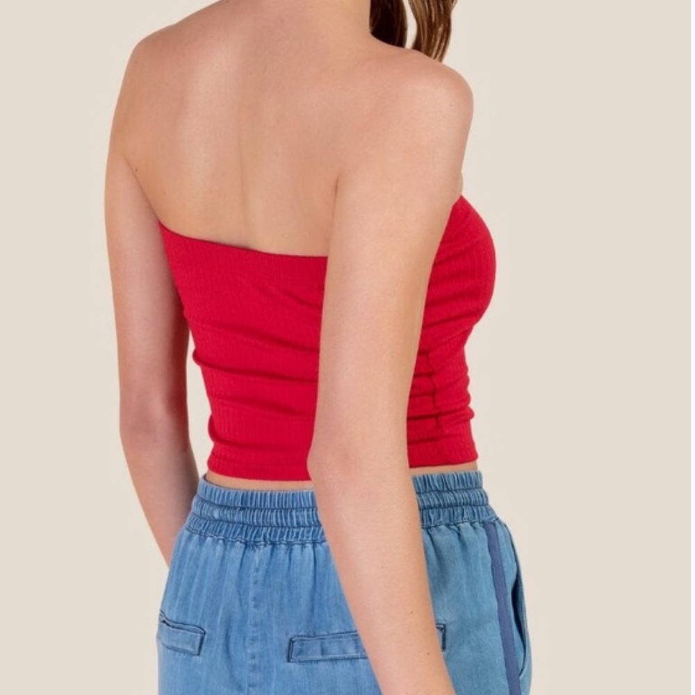 Francesca’s Red Ribbed Tube Top - Picture 4 of 5